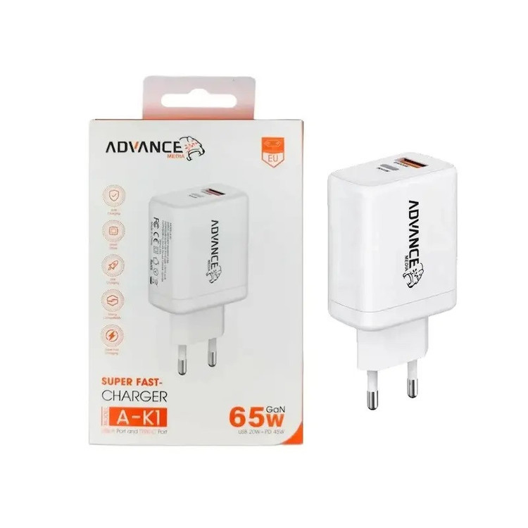 شارژر دیواری 25 وات 2 پورت ادونس مدل A-k1